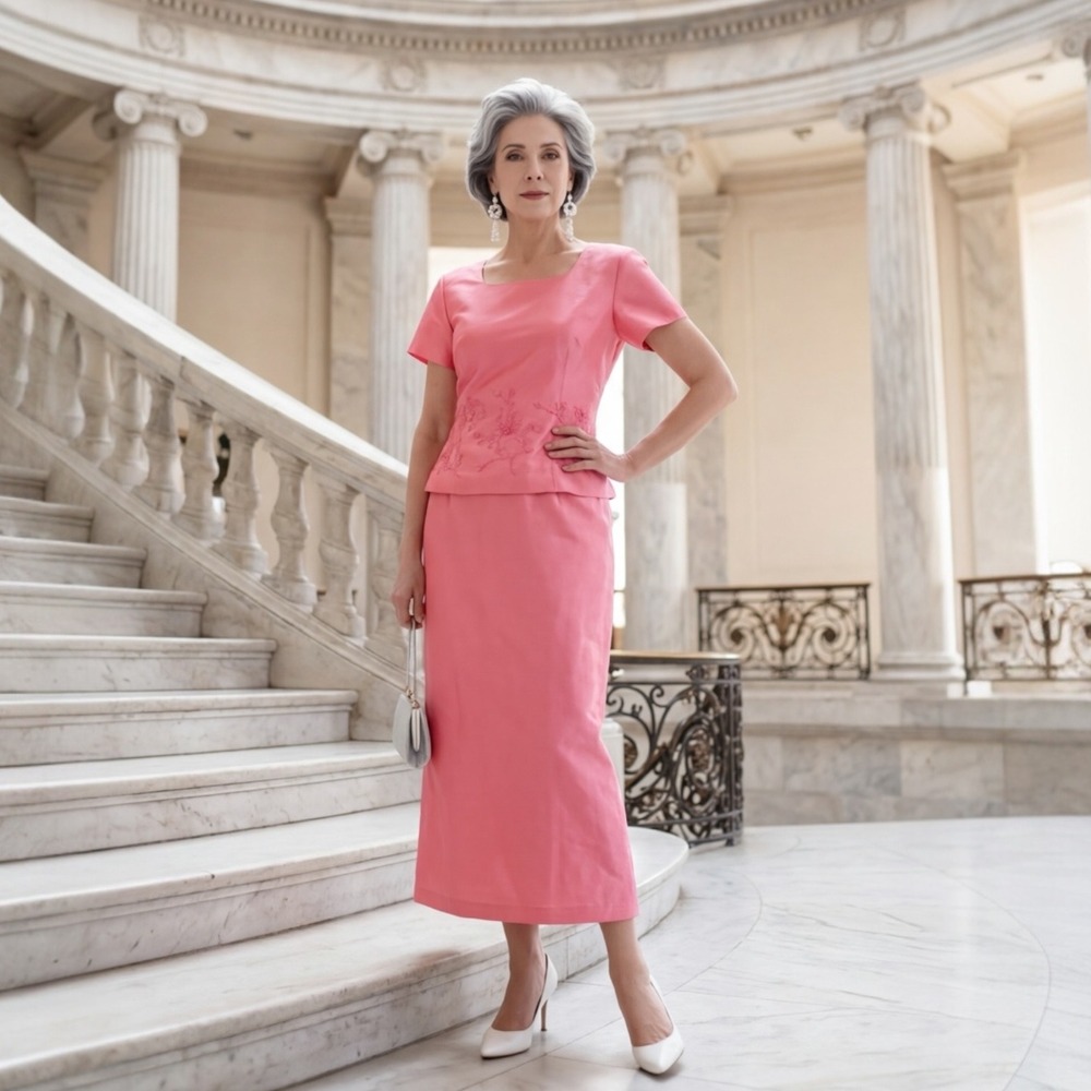 Jessica Howard Pink Embroidered Beaded Skirt‎ Suit Maxi Dress